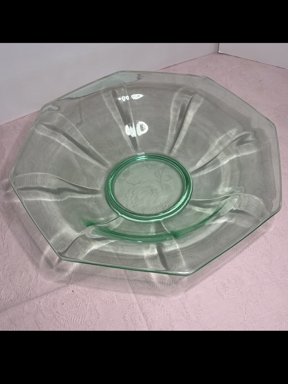 Heisey Style Depression Glass Uranium Bowl Octagon Flared – 10.5” Vintage